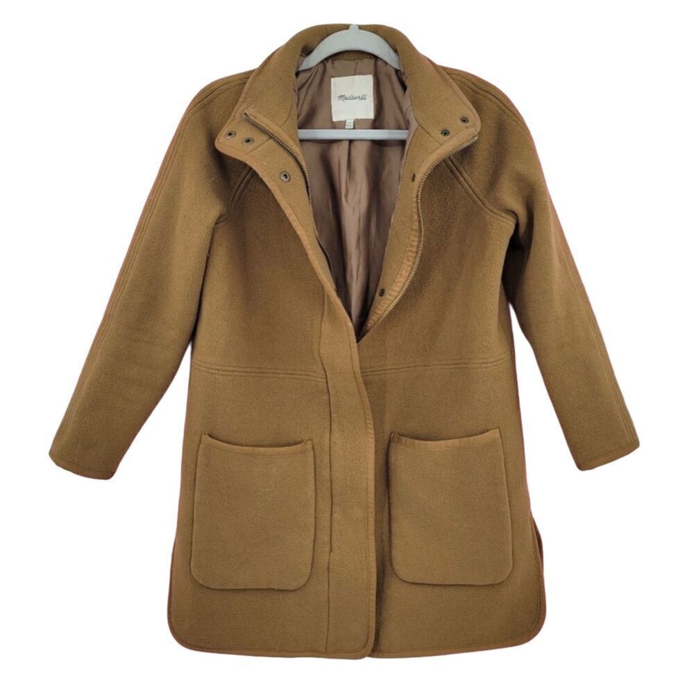 Madewell Womens Brown Estate Cacoon Wool Long Sleeve Zip Up Coat XXS - Picture 3 of 13